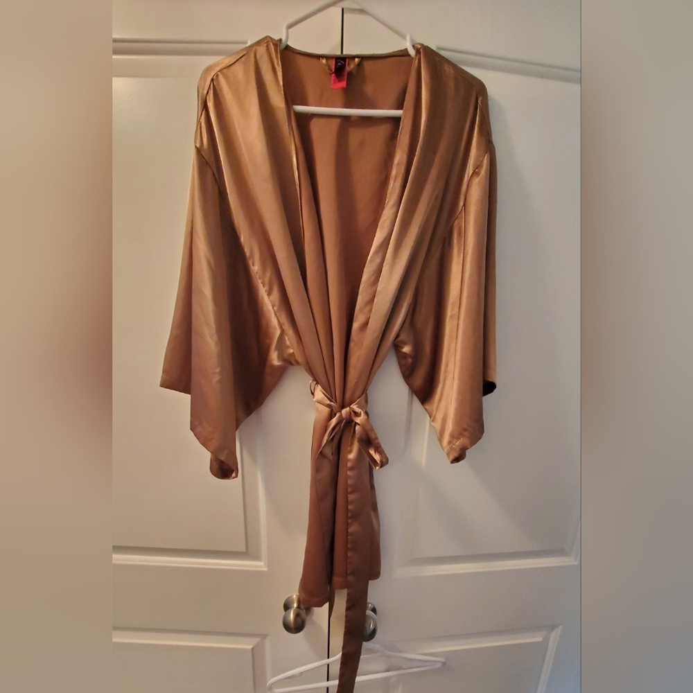 La SENZA Tan Satin Robe Wrap-Style Intimates